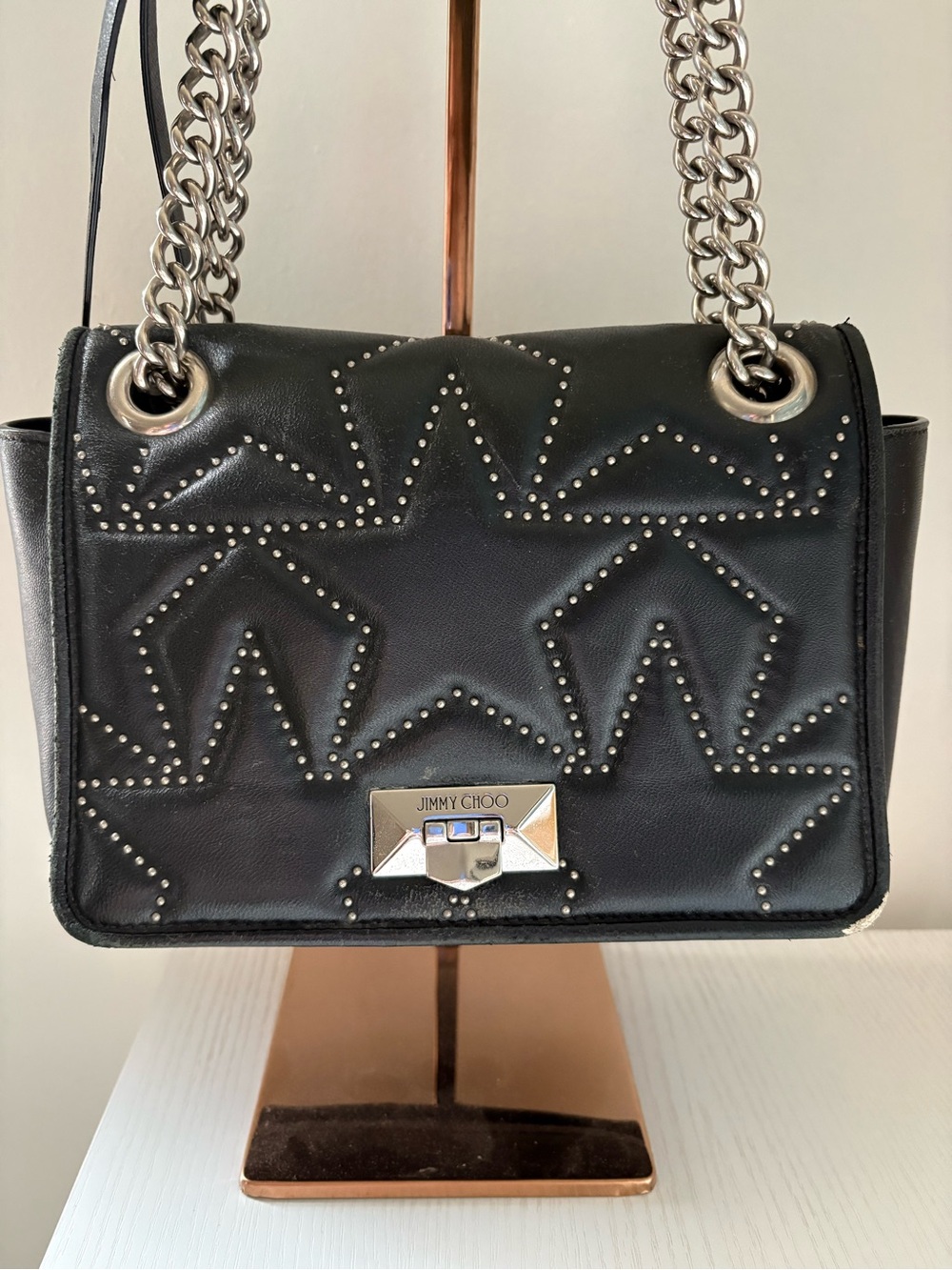 Jimmy Choo Black Leather Studded Helia  Shoulder Crossbody Bag